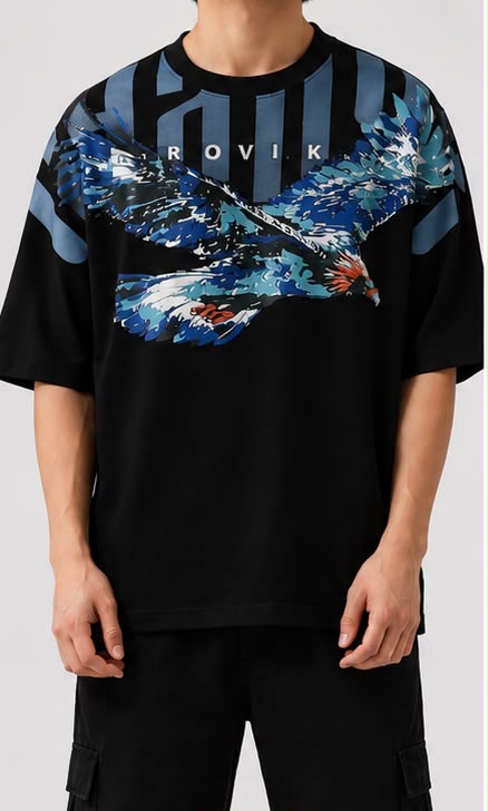 ROVIK Eagle Graphic Oversized Tee – Black