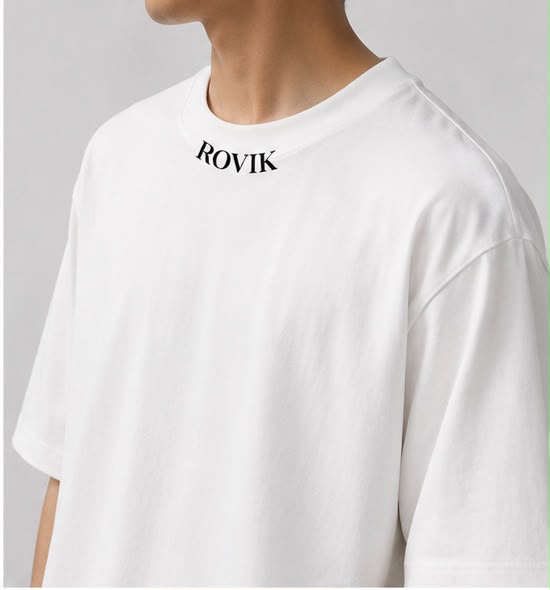 ROVIK Collar Print Oversized Tee – White