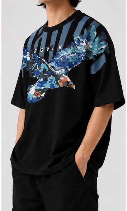 ROVIK Eagle Graphic Oversized Tee – Black